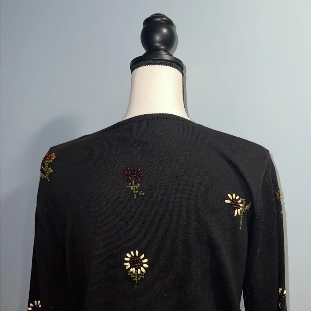 Susan bristol- Black floral embroidered button up sweater